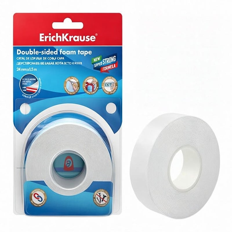 Double-Sided Foam Tape 1mm x 24mm x 5m - White Blister Pack